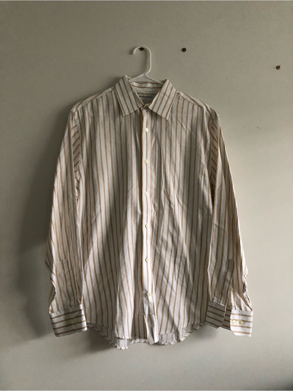Banana Republic White Shirt with Yellow Vertical Stripes